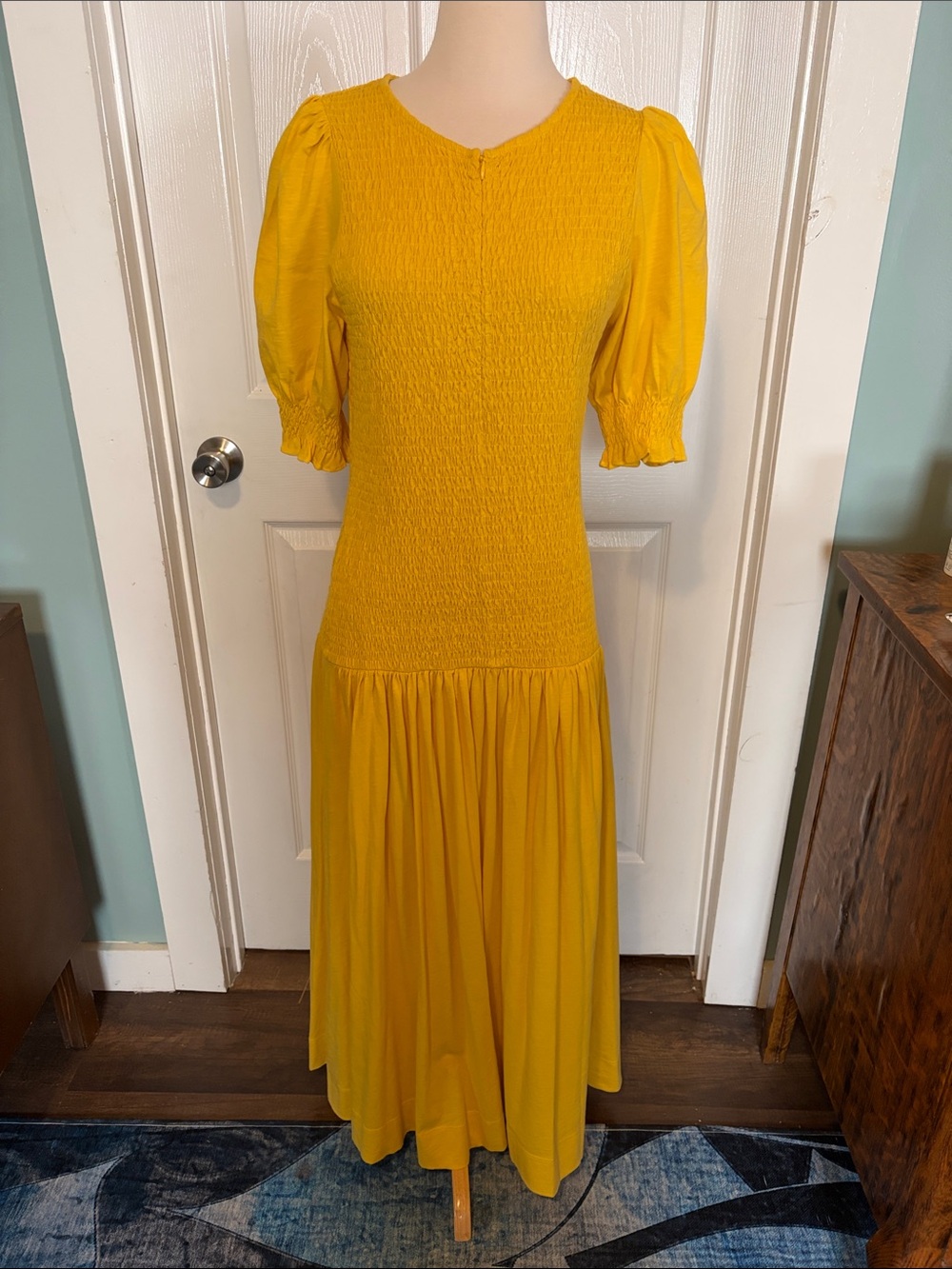 ME+EM Bright Yellow Smocked Maxi Dress with Puff Sleeves